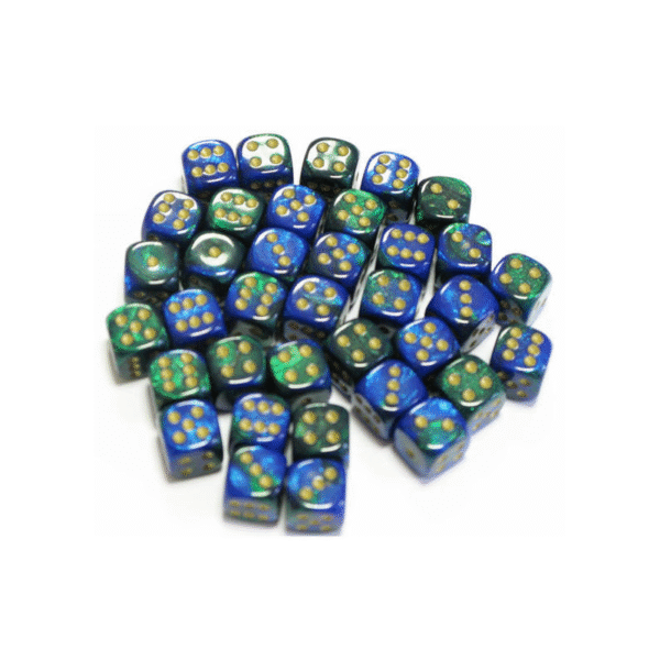 Set de 36 dés 6 - GEMINI - Bleu-Vert / Or