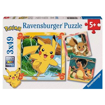 Puzzles 3X 49 pièces - Pikachu, Dracaufeu et Evoli